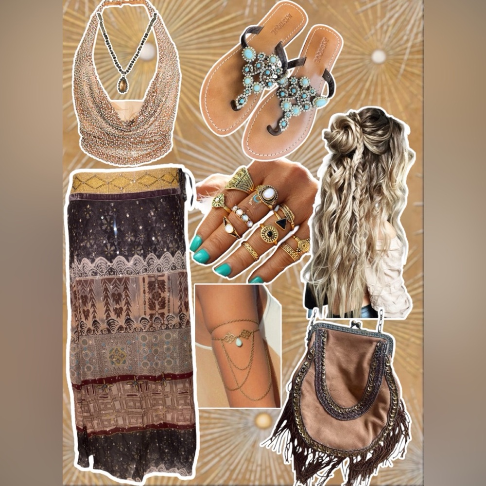 WD.NY Vintage 2000s Boho Patchwork Skirt – Sequin & Lace Detail